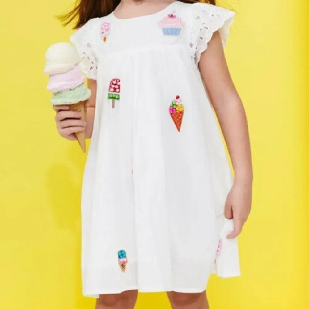 NWT! Lola + The Boys All About the Beaded Ice Cream Ruffle White Dress Size 10Y